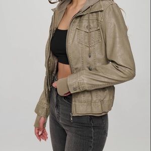 122-Vegan Leather Girl Next Door Hooded Jacket